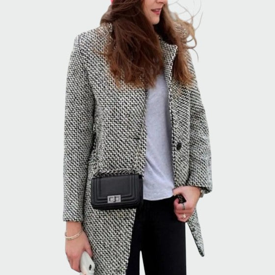 Manteau Long à Motif Pied-de-Poule pour Femme