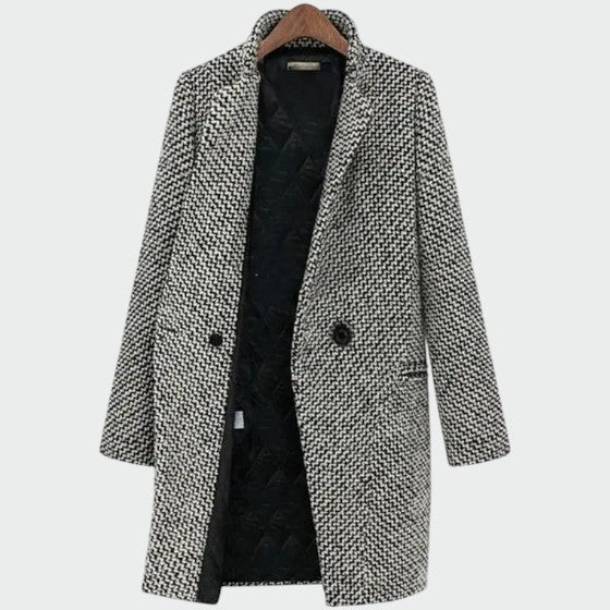 Manteau Long à Motif Pied-de-Poule pour Femme