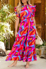 Robe Maxi Colorée avec Volants pour Femmes