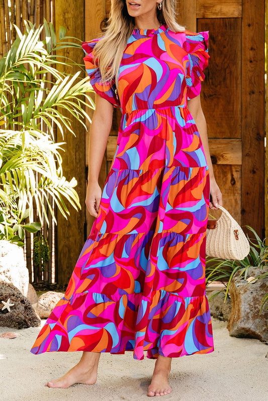 Robe Maxi Colorée avec Volants pour Femmes