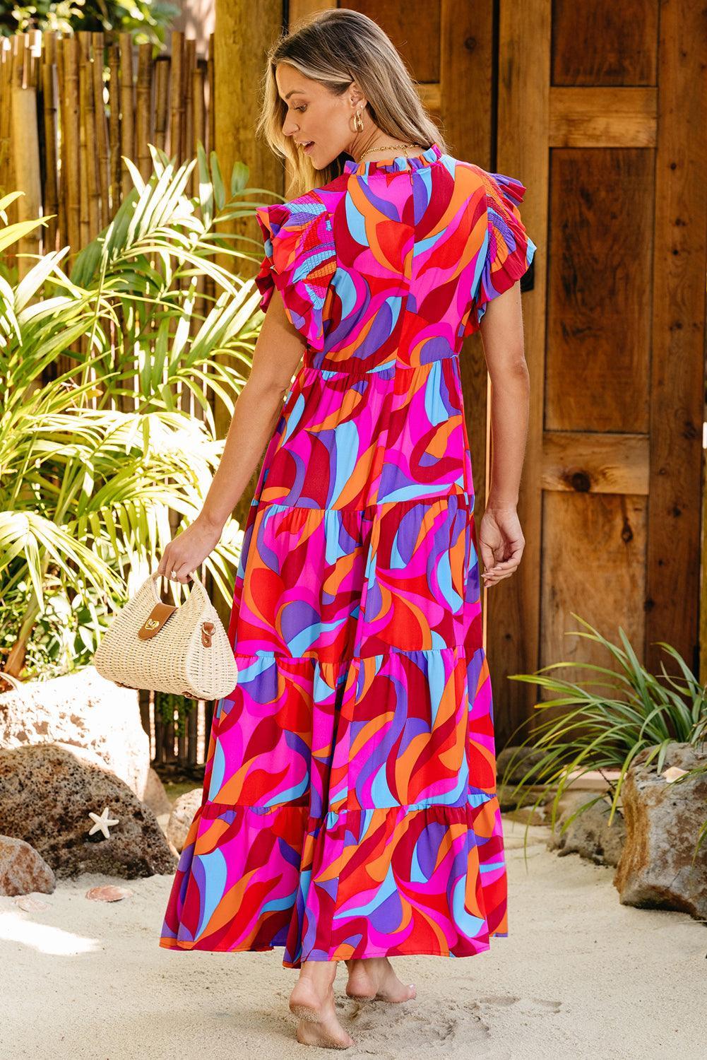 Robe Maxi Colorée avec Volants pour Femmes