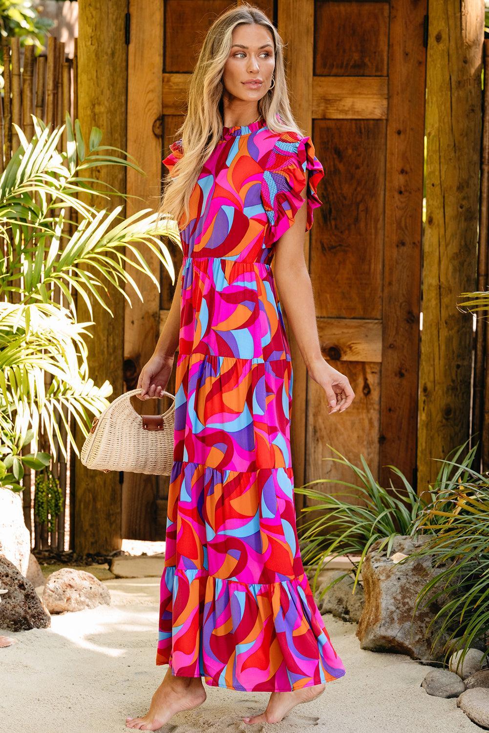 Robe Maxi Colorée avec Volants pour Femmes
