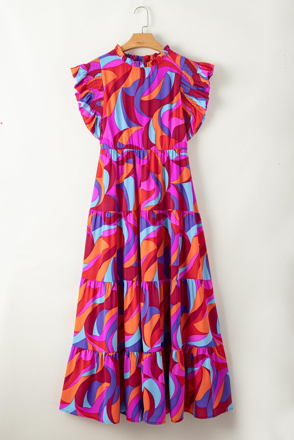 Robe Maxi Colorée avec Volants pour Femmes