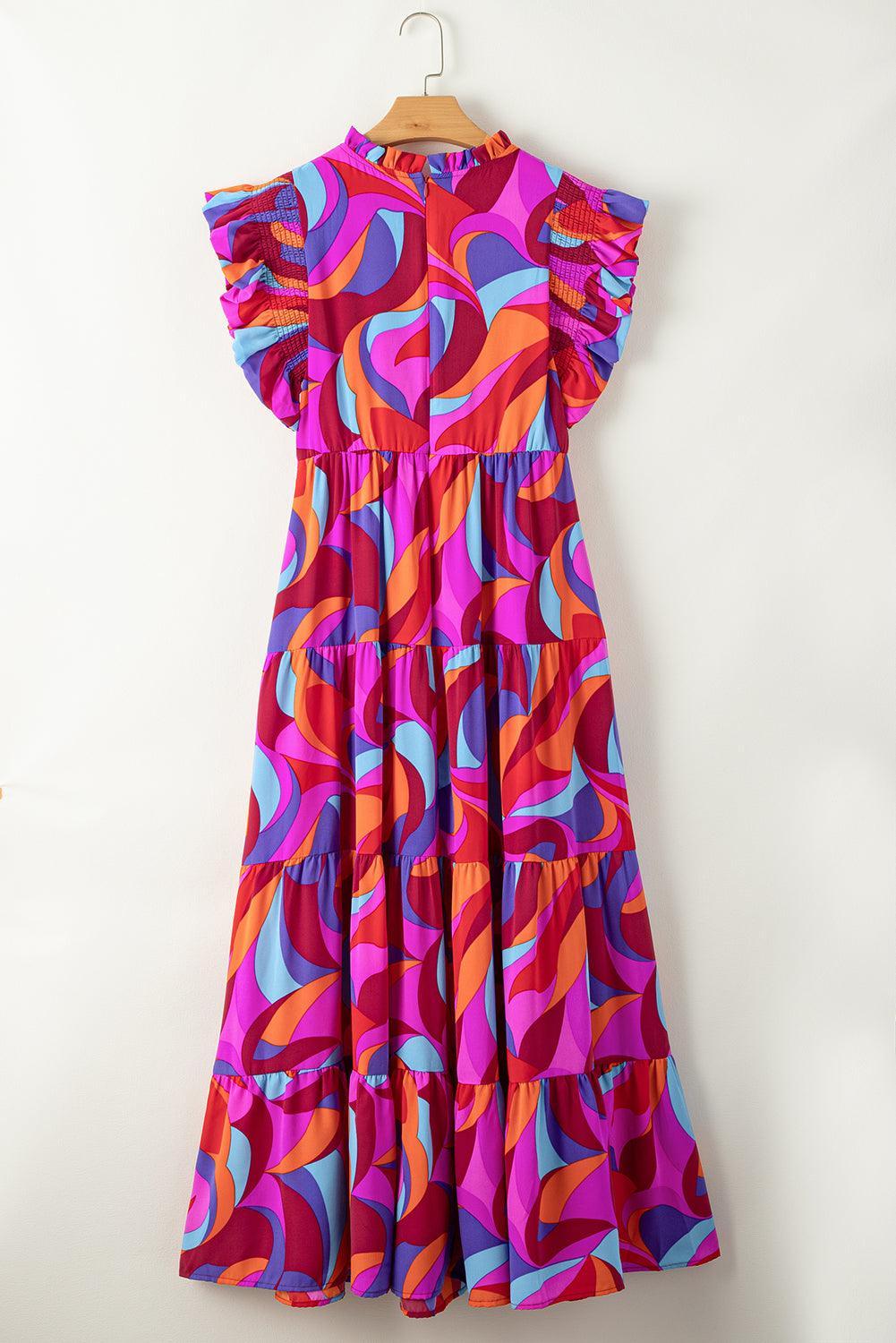 Robe Maxi Colorée avec Volants pour Femmes