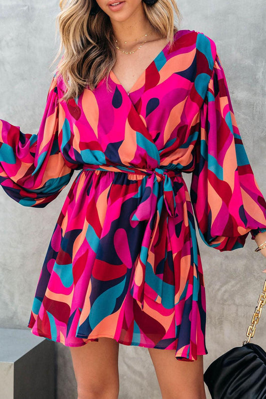 Robe Mini Colorée avec Ceinture pour Femmes