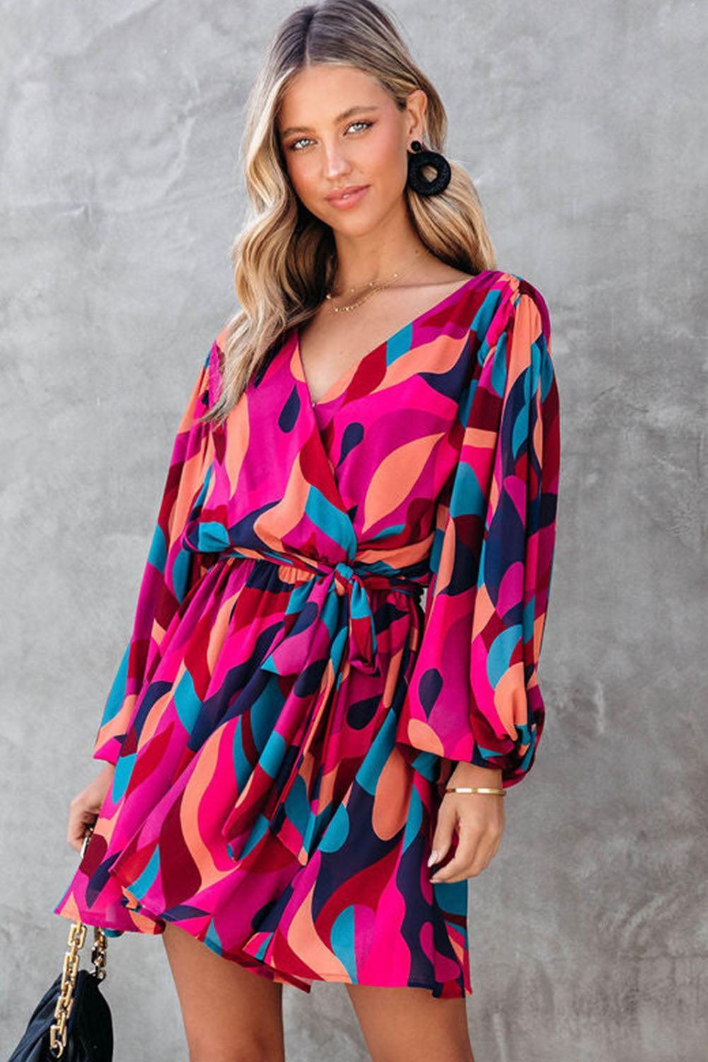 Robe Mini Colorée avec Ceinture pour Femmes