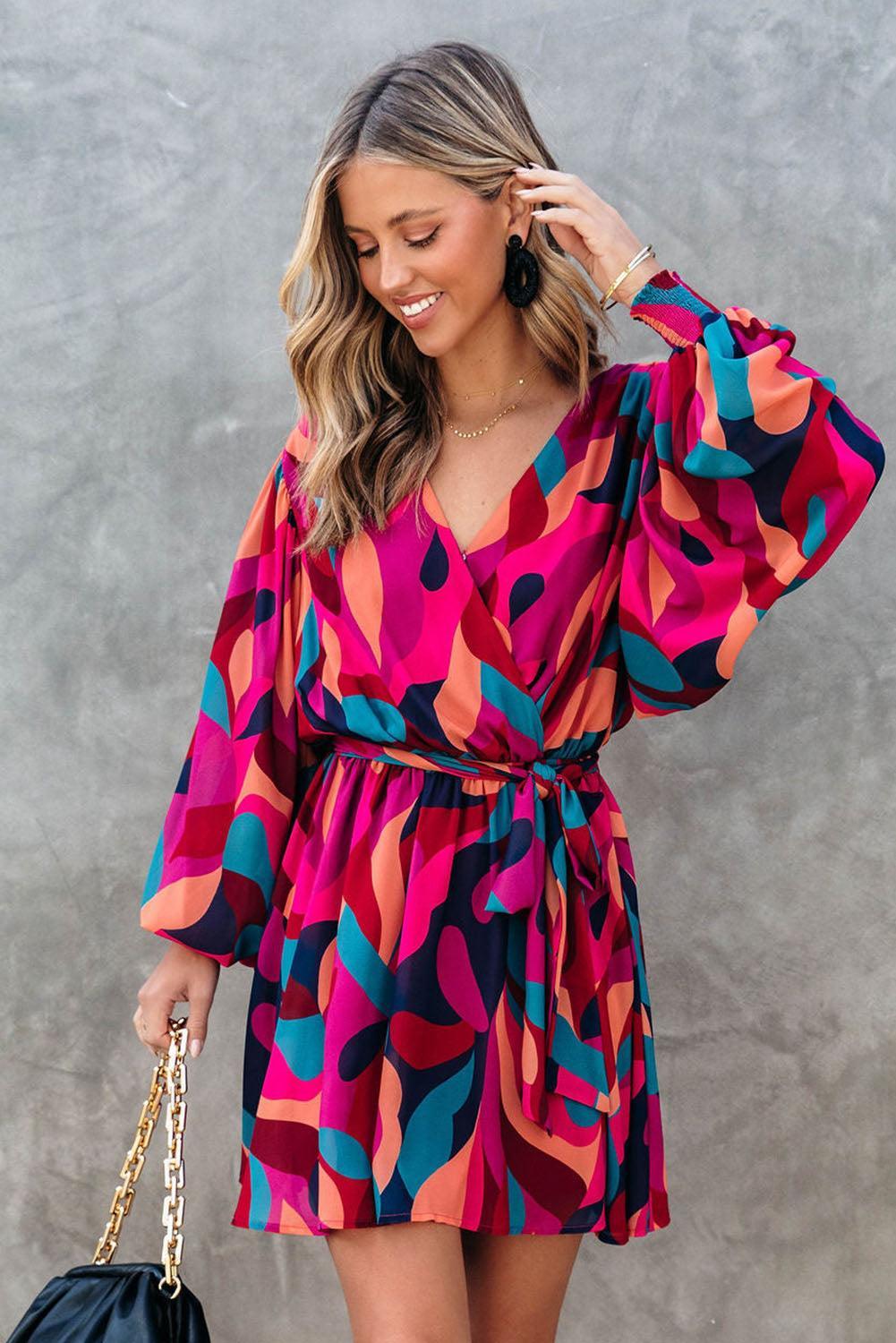 Robe Mini Colorée avec Ceinture pour Femmes