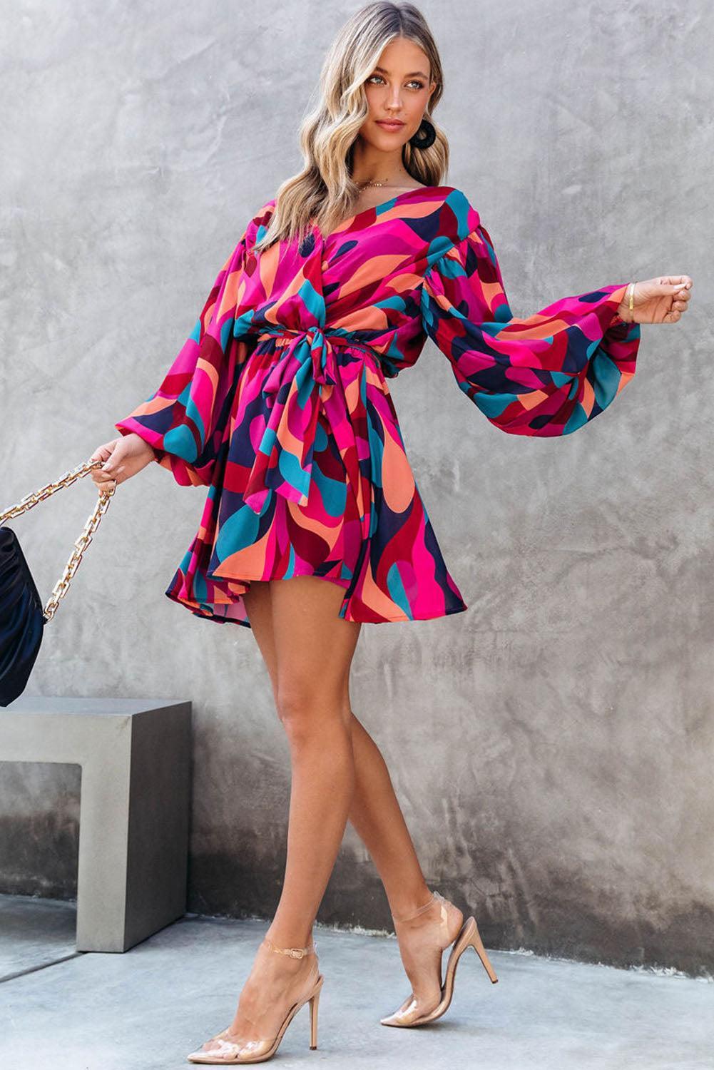Robe Mini Colorée avec Ceinture pour Femmes