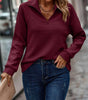 Pull Col Zippé Ample et Côtelé à Manches Longues pour Femme