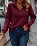 Pull Col Zippé Ample et Côtelé à Manches Longues pour Femme