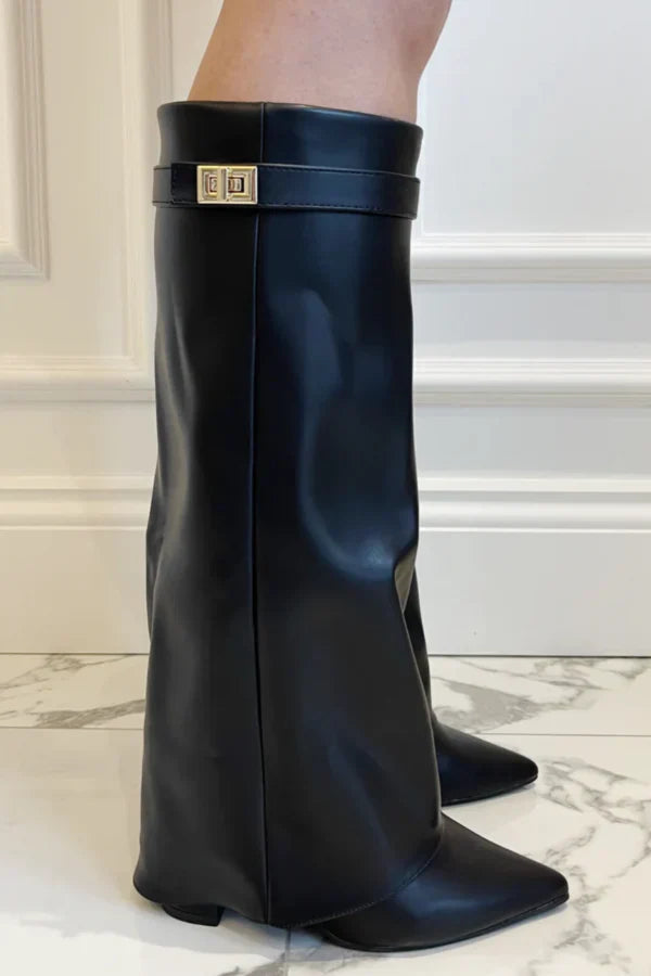 Bottes Hauteur Genou à Talon Bloc en Suède pour Femmes