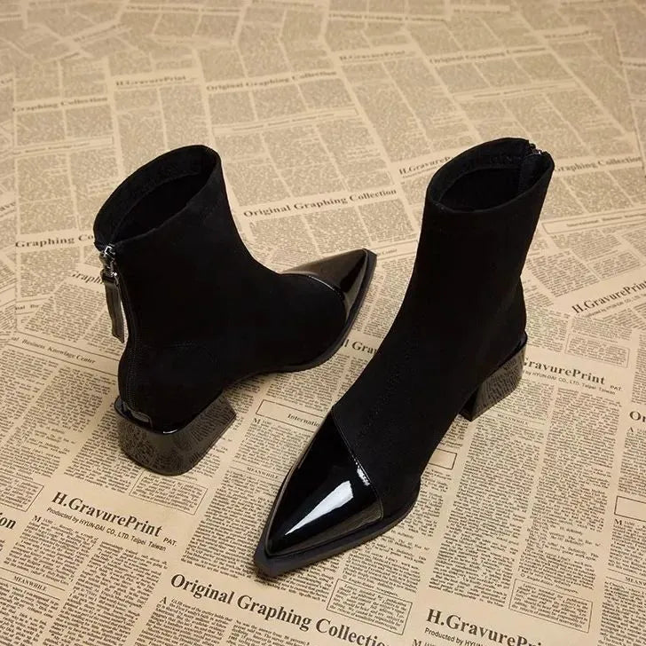 Bottine Pointue à Talon en Daim pour Femme