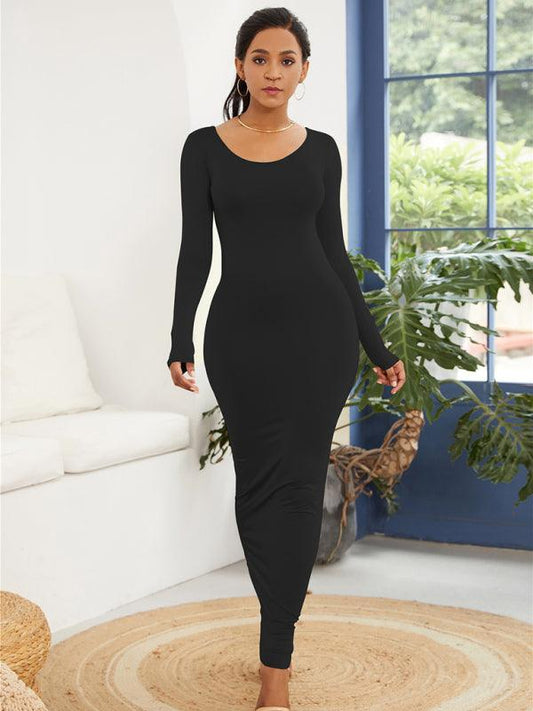 Robe Longue Bodycon Col Rond pour Femmes