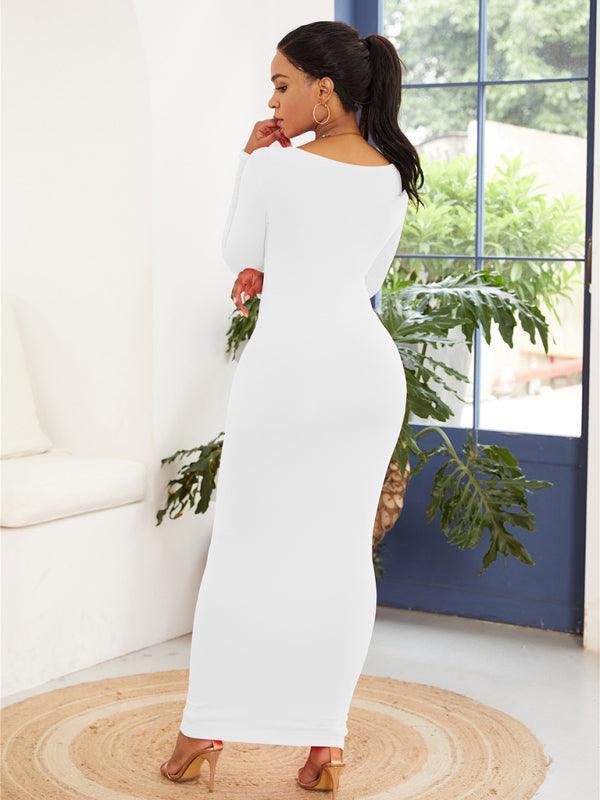 Robe Longue Bodycon Col Rond pour Femmes