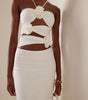 Robe Longue Col Halter avec Décorations Florales pour Femmes