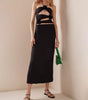 Robe Longue Col Halter avec Décorations Florales pour Femmes