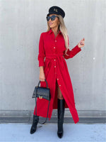 Robe Longue Ceinture et Boutons pour Femmes