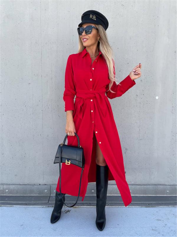 Robe Longue Ceinture et Boutons pour Femmes