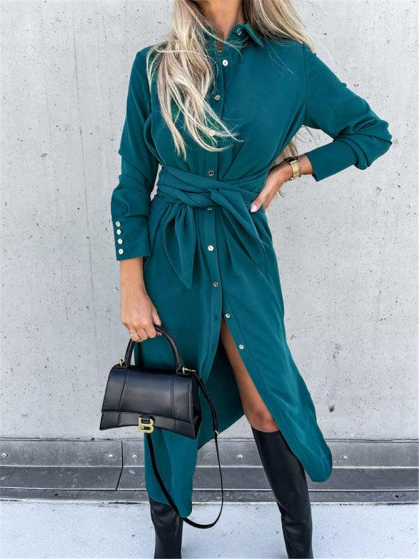 Robe Longue Ceinture et Boutons pour Femmes