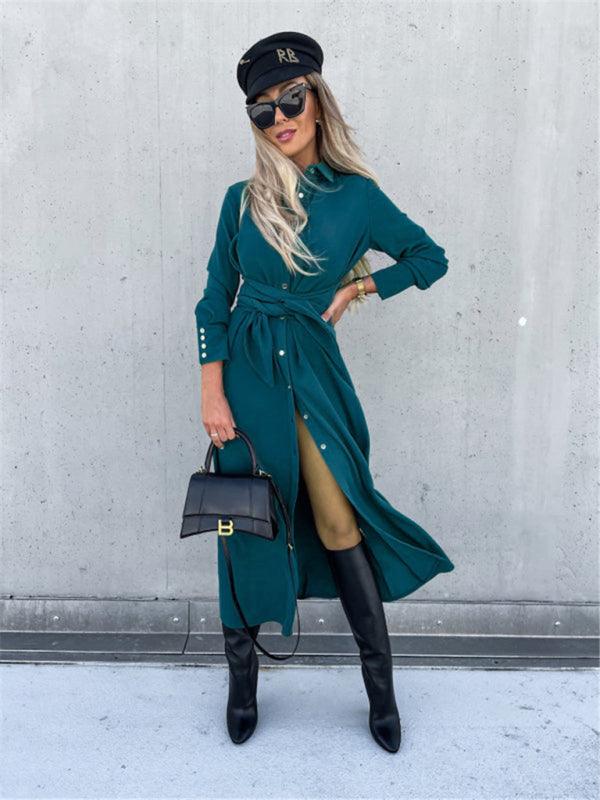 Robe Longue Ceinture et Boutons pour Femmes