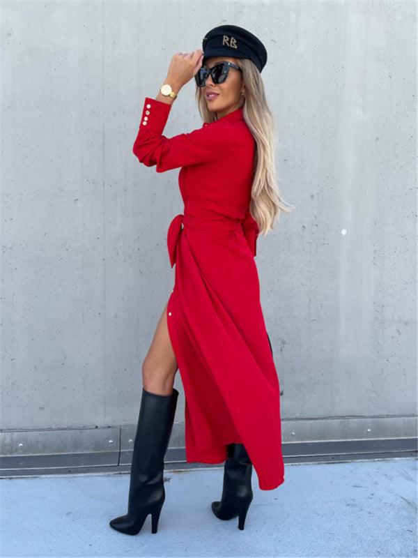 Robe Longue Ceinture et Boutons pour Femmes