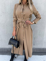 Robe Longue Ceinture et Boutons pour Femmes