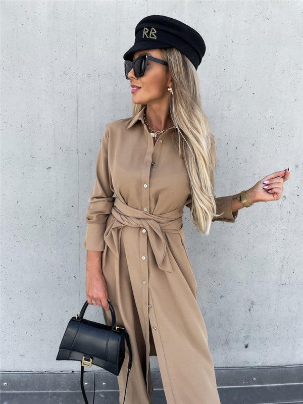Robe Longue Ceinture et Boutons pour Femmes