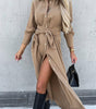 Robe Longue Ceinture et Boutons pour Femmes