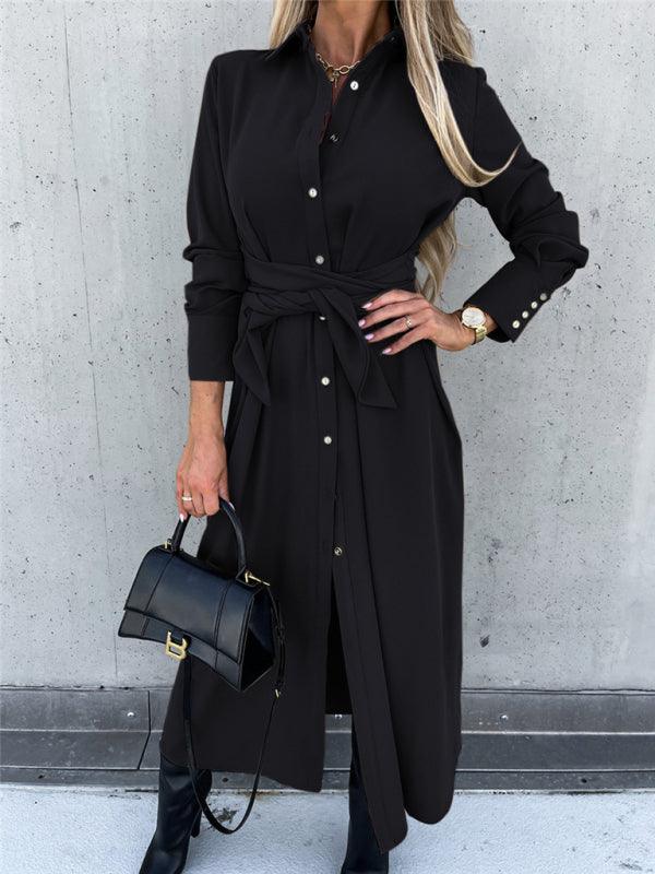 Robe Longue Ceinture et Boutons pour Femmes