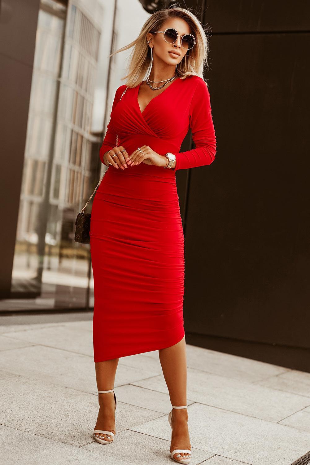 Robe enveloppante à manches longues en V