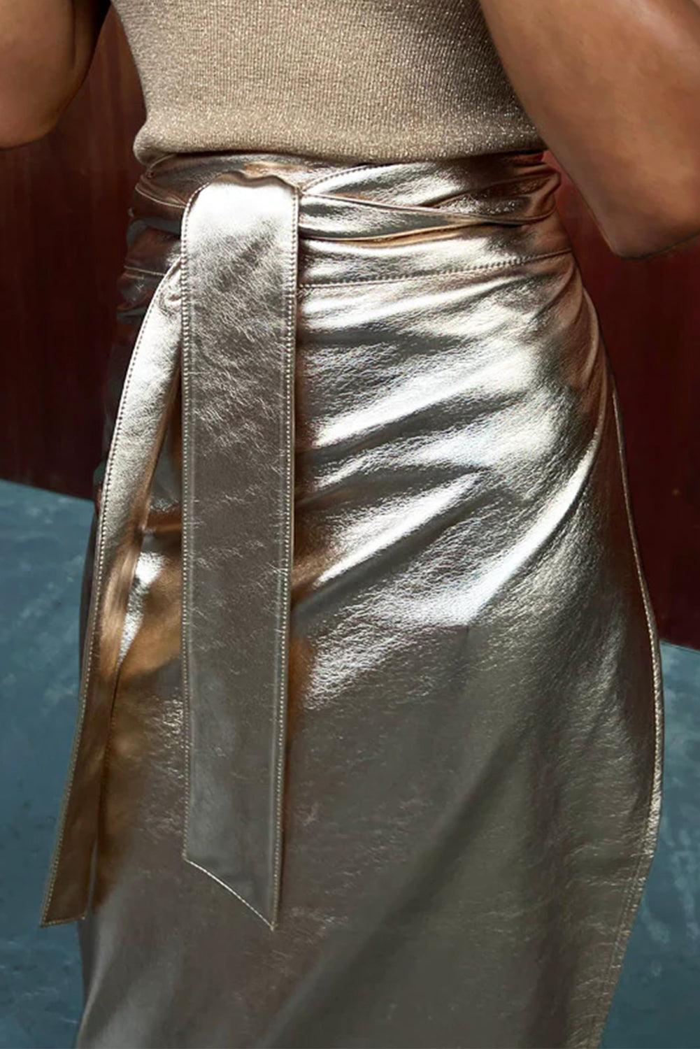 Jupe Midi Élégante en Cuir pour Femmes