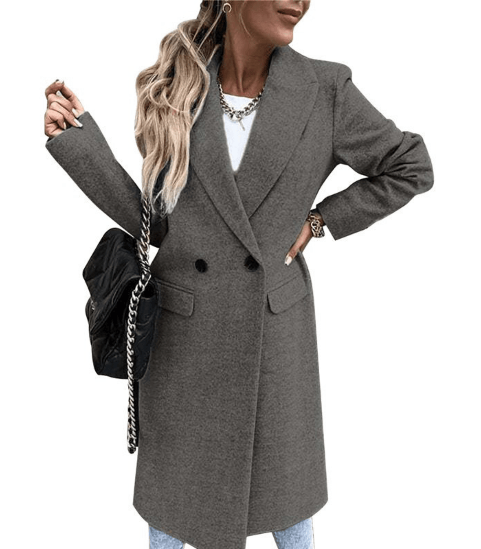 Manteau Long Col Tailleur pour Femmes