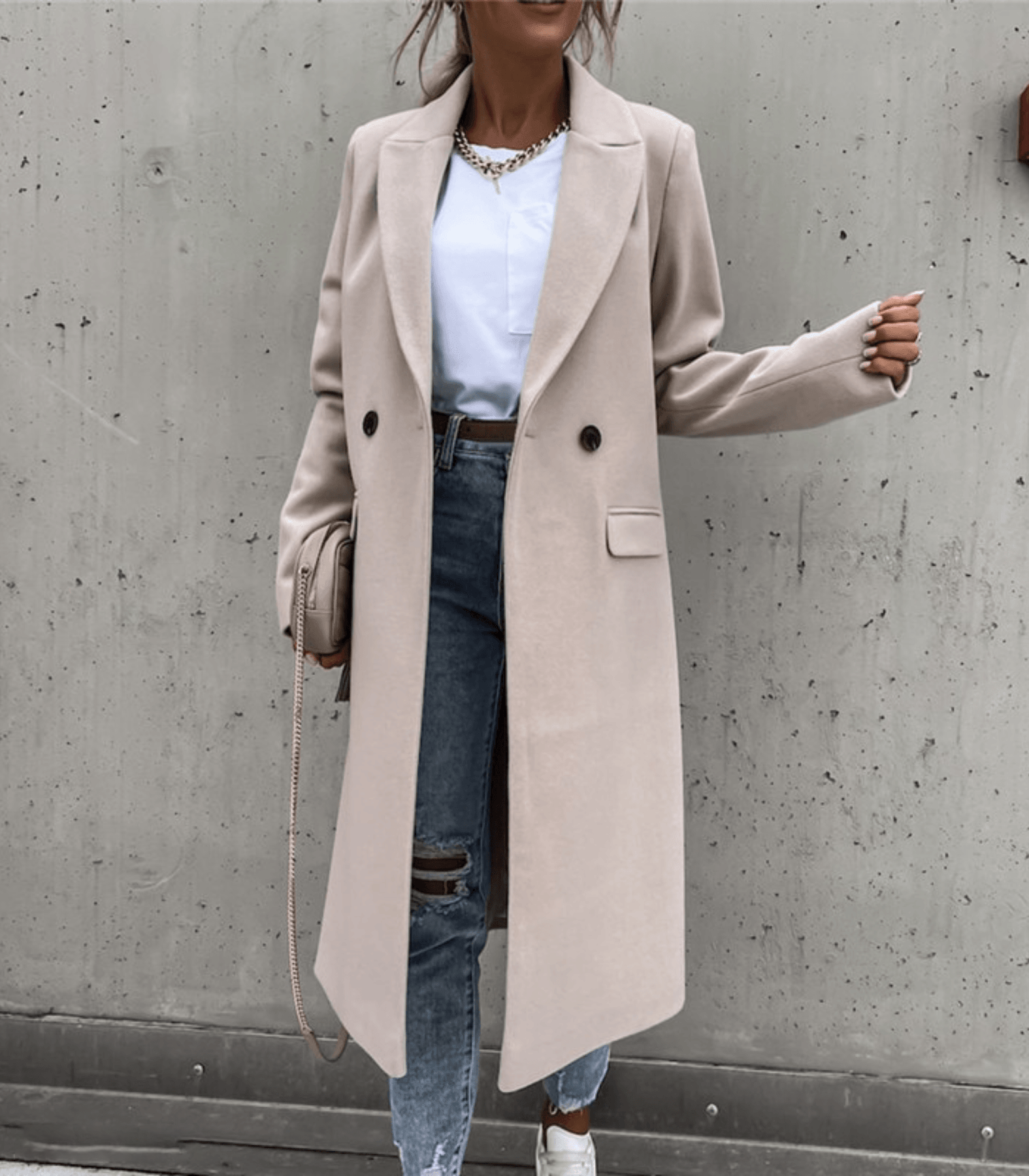 Manteau Long Col Tailleur pour Femmes