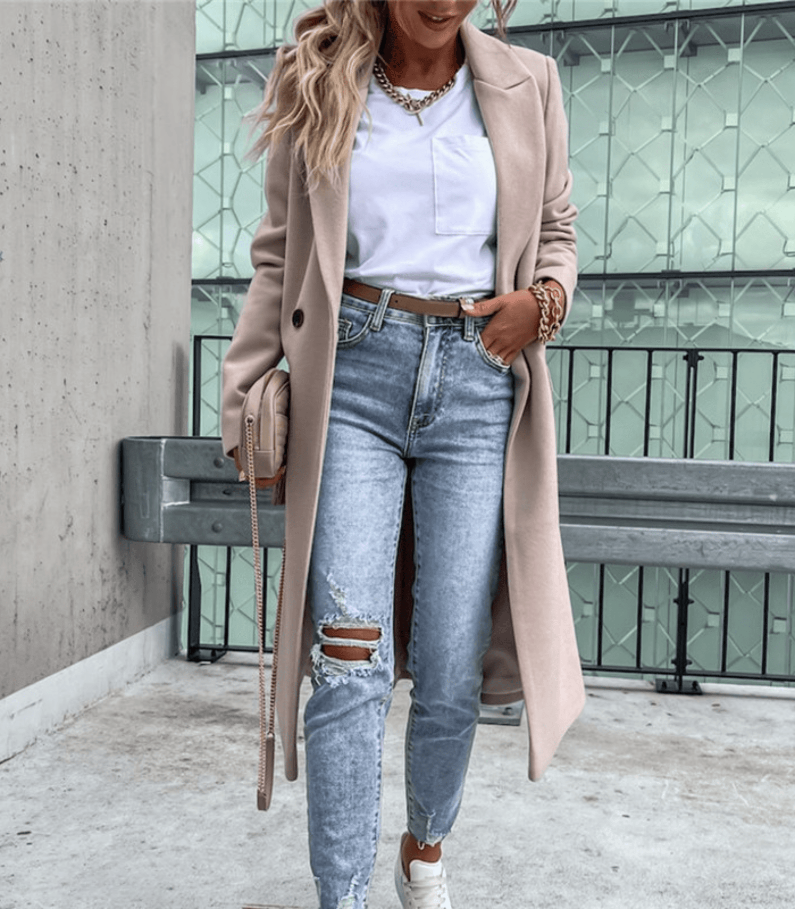 Manteau Long Col Tailleur pour Femmes