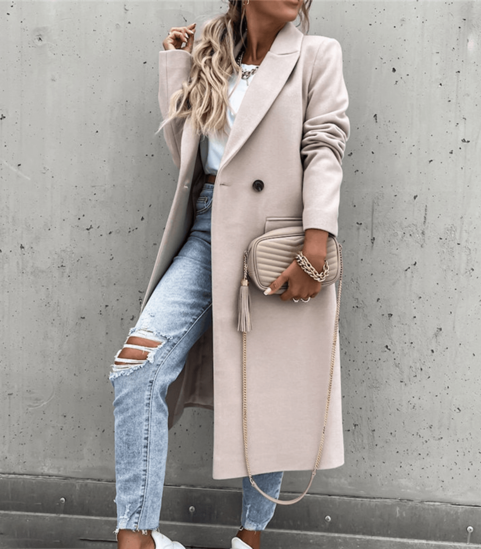 Manteau Long Col Tailleur pour Femmes