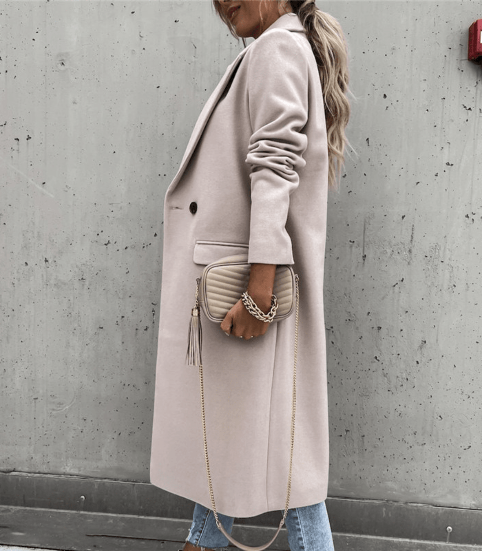 Manteau Long Col Tailleur pour Femmes