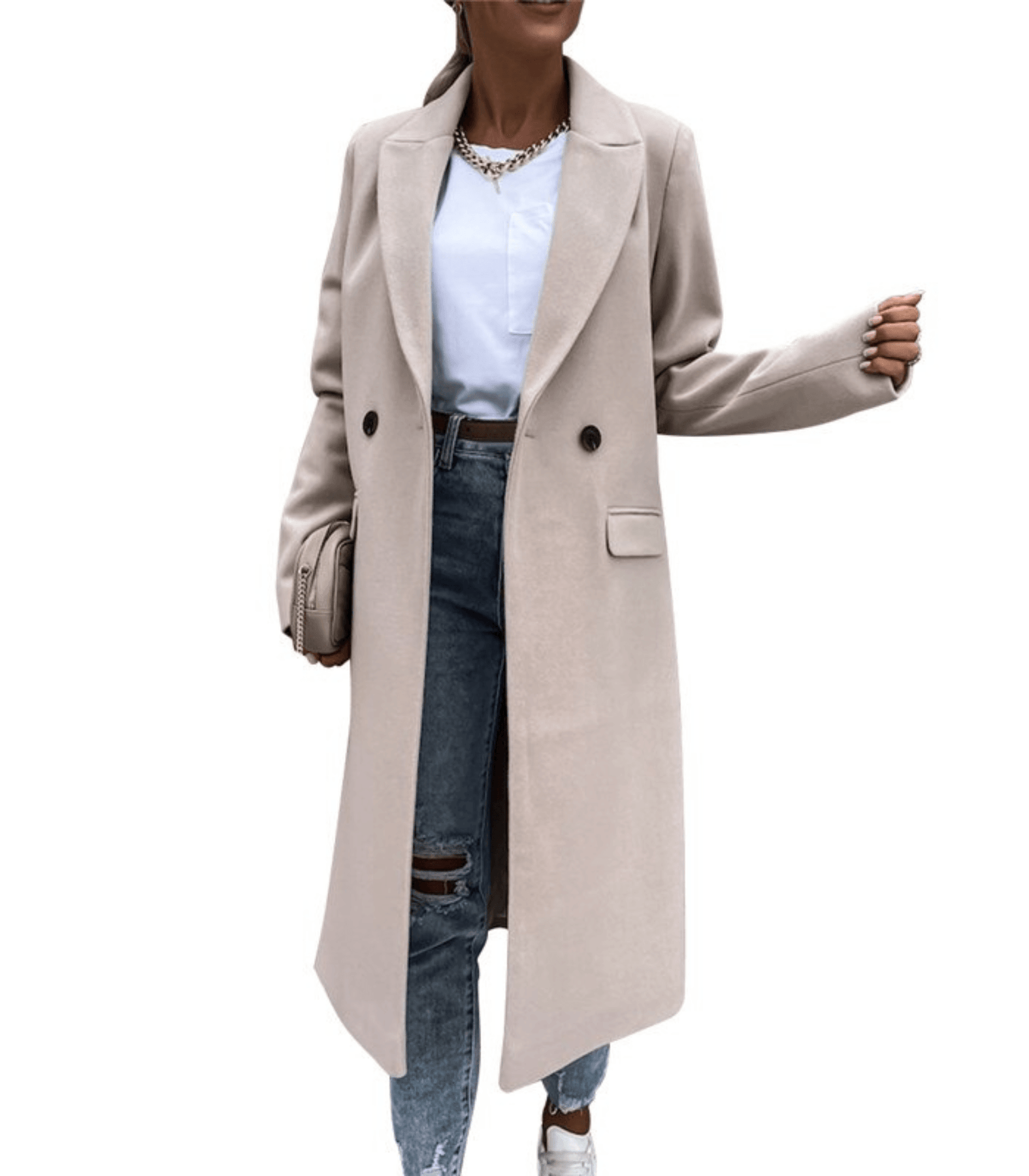 Manteau Long Col Tailleur pour Femmes