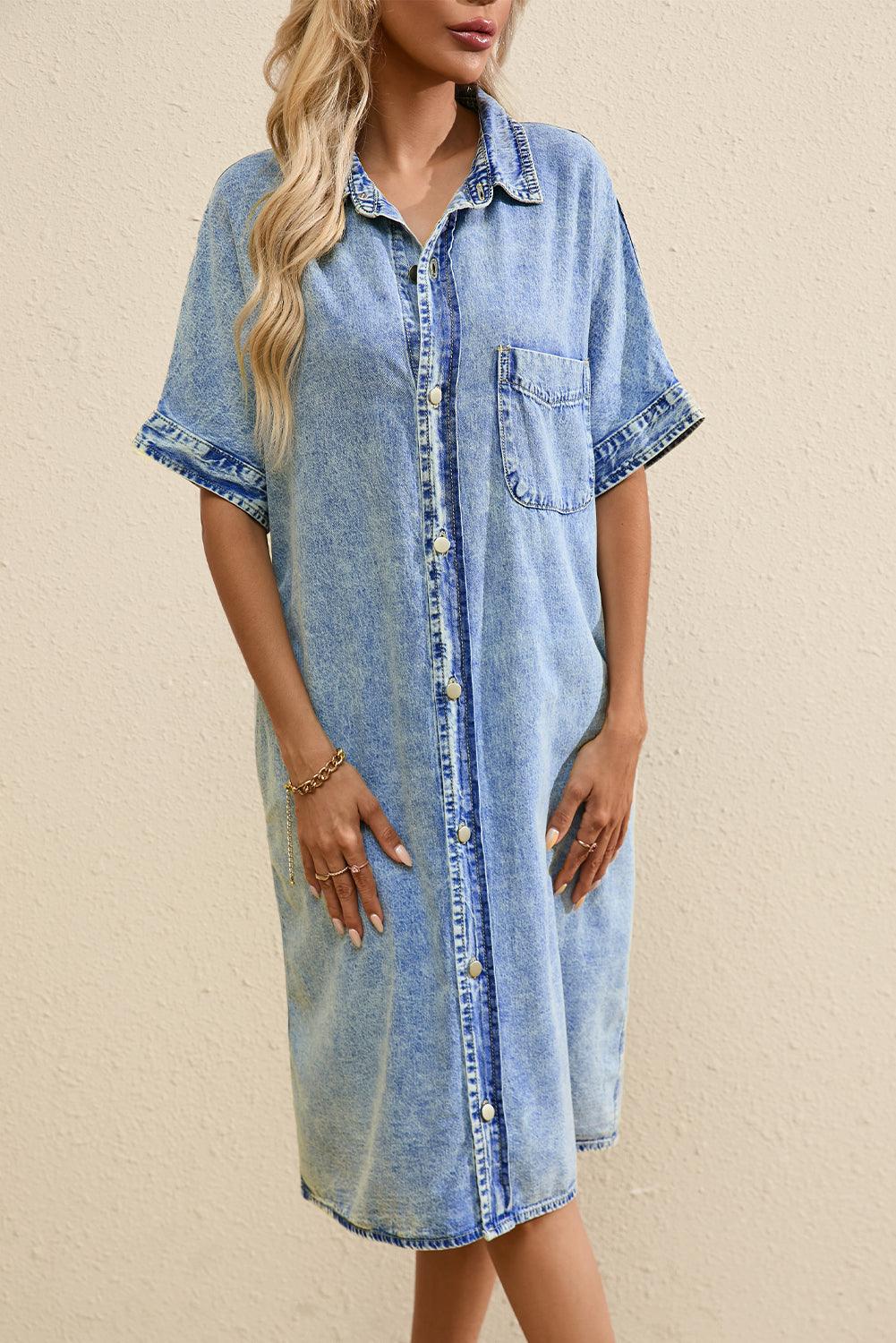 Robe Chemisier Tombante avec Manches Courtes pour Femmes