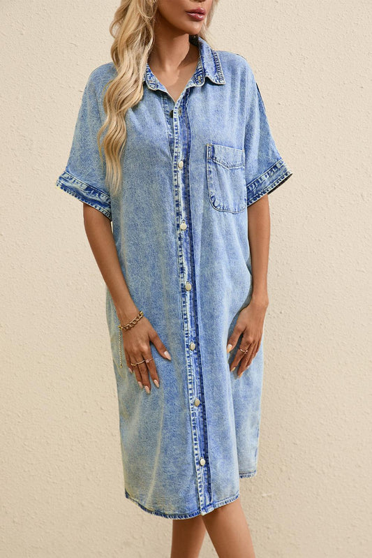 Robe Chemisier Tombante avec Manches Courtes pour Femmes