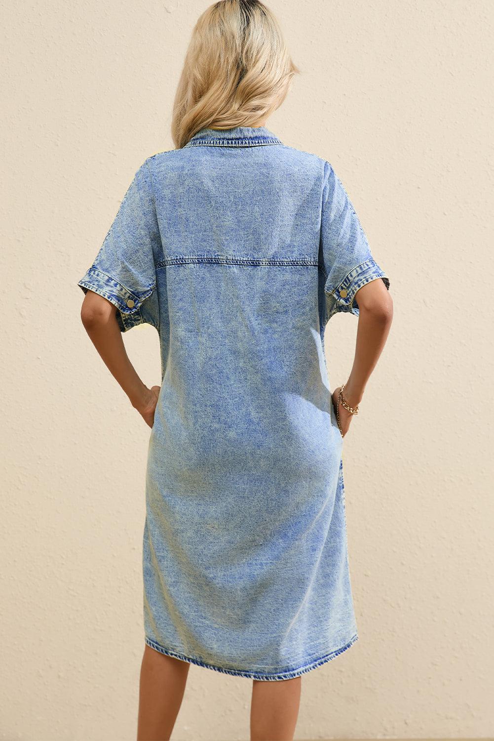 Robe Chemisier Tombante avec Manches Courtes pour Femmes