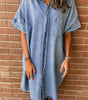 Robe Chemisier Tombante avec Manches Courtes pour Femmes