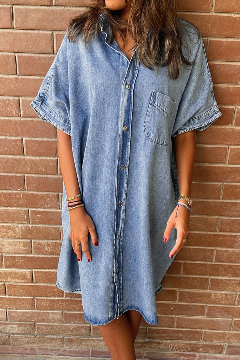 Robe Chemisier Tombante avec Manches Courtes pour Femmes