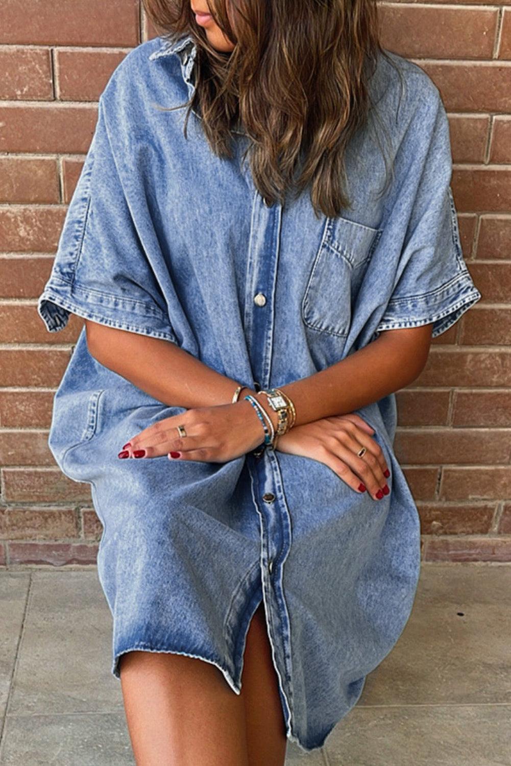 Robe Chemisier Tombante avec Manches Courtes pour Femmes