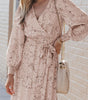 Robe Maxi Imprimé Léopard avec Ceinture et Manches Bouffantes
