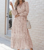 Robe Maxi Imprimé Léopard avec Ceinture et Manches Bouffantes