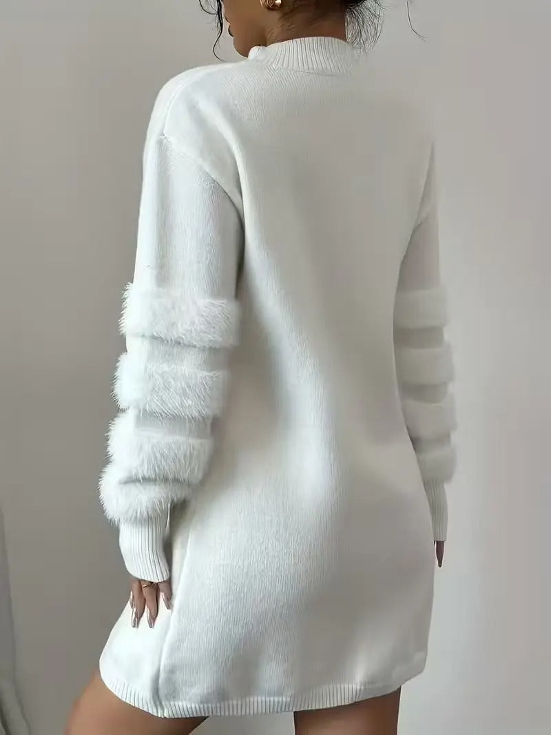 Robe Pull Mini en Maille à Manches Longues et Coupe Ample pour Femme