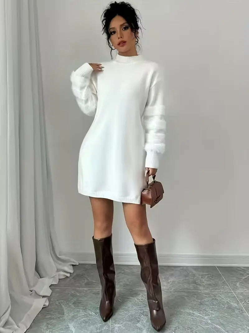 Robe Pull Mini en Maille à Manches Longues et Coupe Ample pour Femme