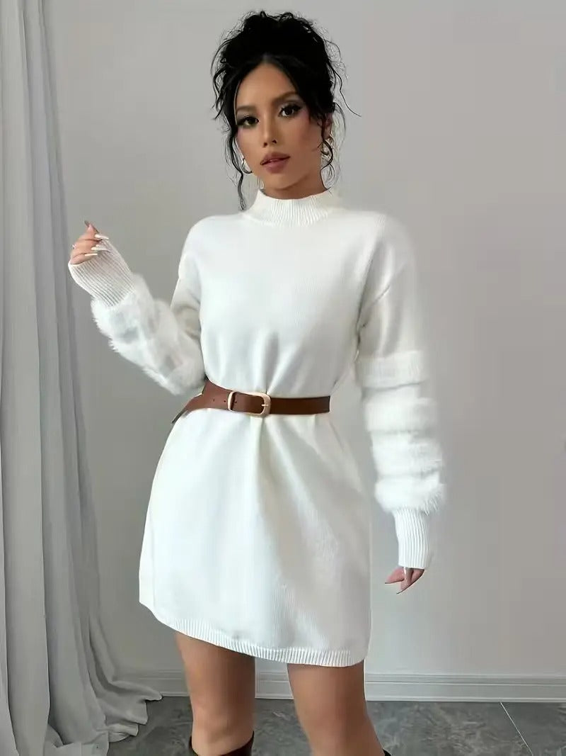 Robe Pull Mini en Maille à Manches Longues et Coupe Ample pour Femme