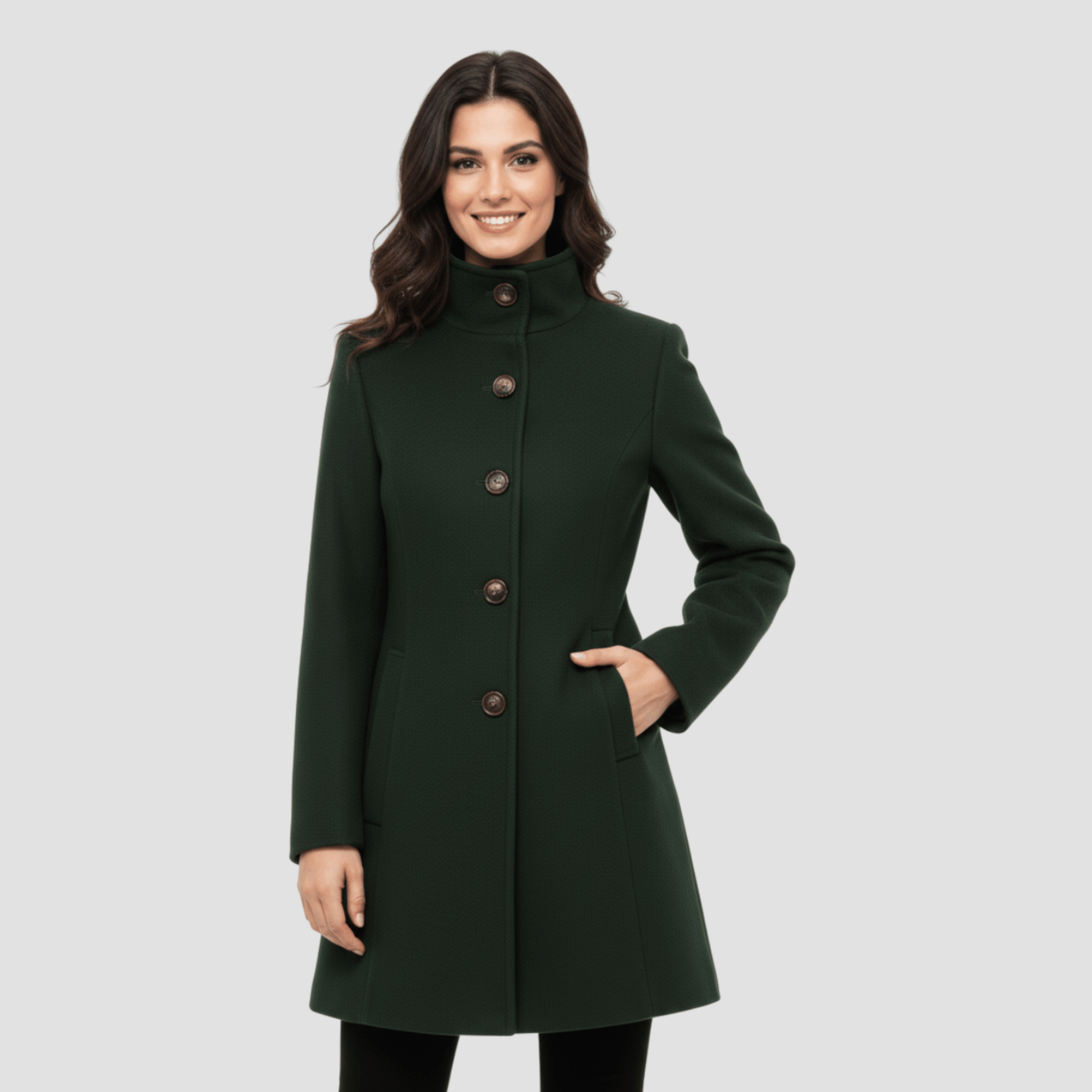 Manteau Boutonné à Col Montant pour Femmes - Emilia Lane