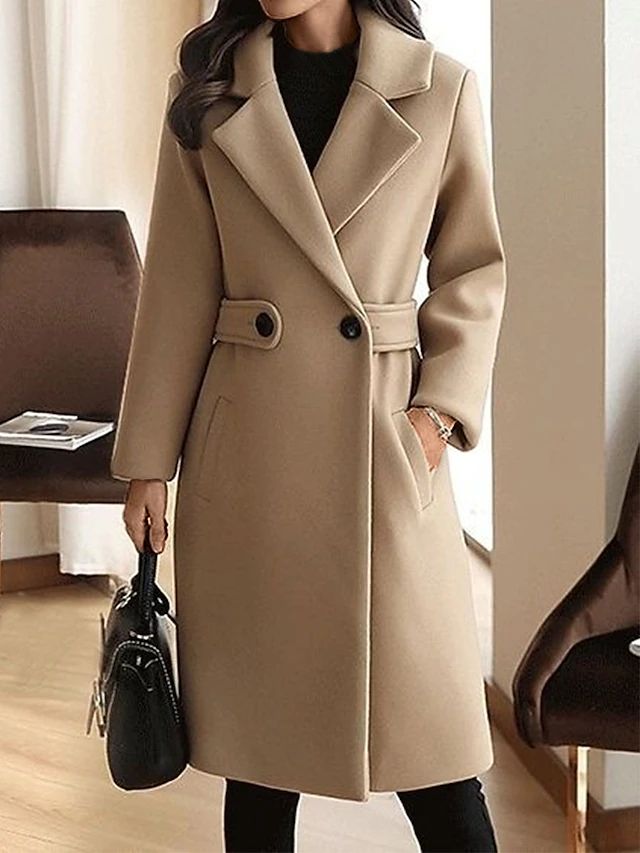 Manteau Long en Laine Mélangée à Double Boutonnage pour Femmes - Emilia Lane